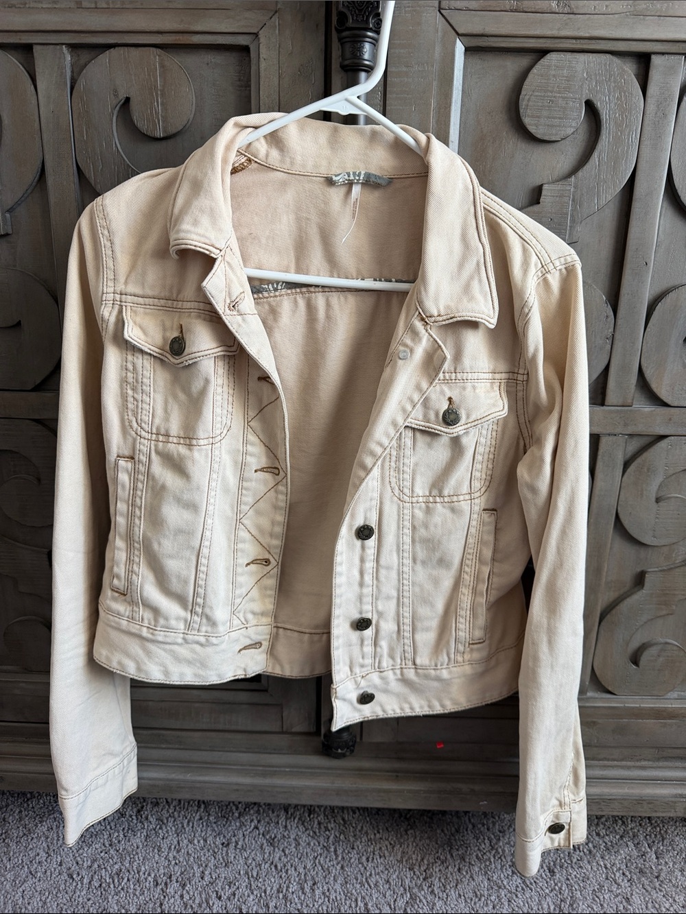 Free People Cream Cropped Denim Jacket